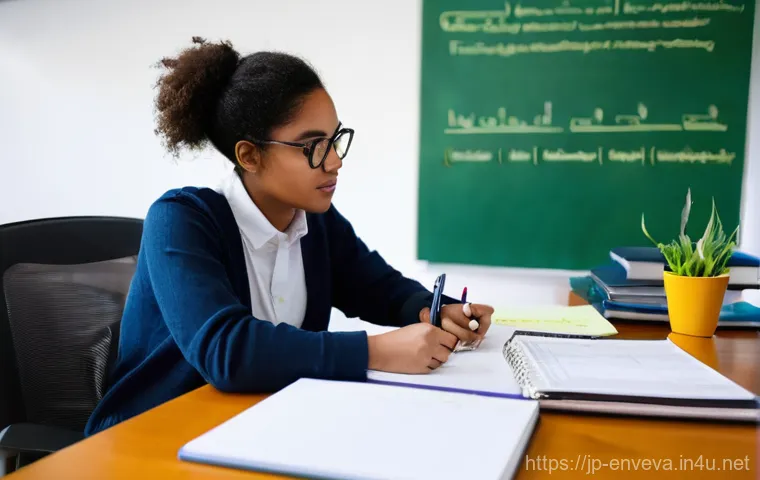 환경영향평가사 필기시험 준비 방법 - **Prompt:** A young adult (gender-neutral, appearing in their mid-20s to early 30s) sits at a clean,...