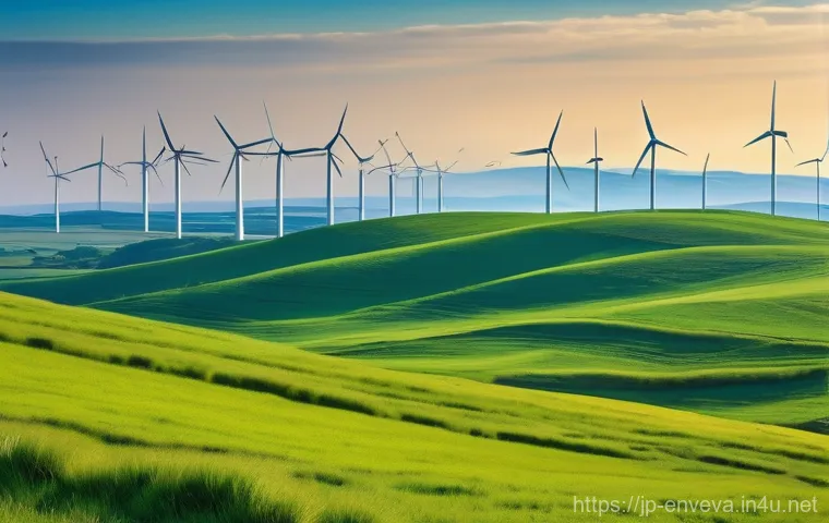 환경영향평가 실무에서 주의할 점 - **Prompt:** A serene, expansive landscape featuring a modern onshore wind farm. The sky is bright an...