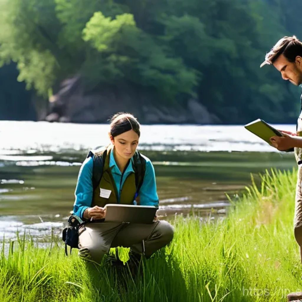환경영향평가 보고서 작성 실수 사례 - **Prompt: "A team of environmental scientists, both male and female, in their 30s and 40s, dressed i...