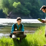 환경영향평가 보고서 작성 실수 사례 - **Prompt: "A team of environmental scientists, both male and female, in their 30s and 40s, dressed i...