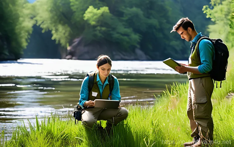 환경영향평가 보고서 작성 실수 사례 - **Prompt: "A team of environmental scientists, both male and female, in their 30s and 40s, dressed i...