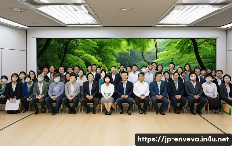 환경영향평가 관련 주요 국제 기준 - A modern environmental impact assessment scene in Japan featuring a diverse group of professionals a...