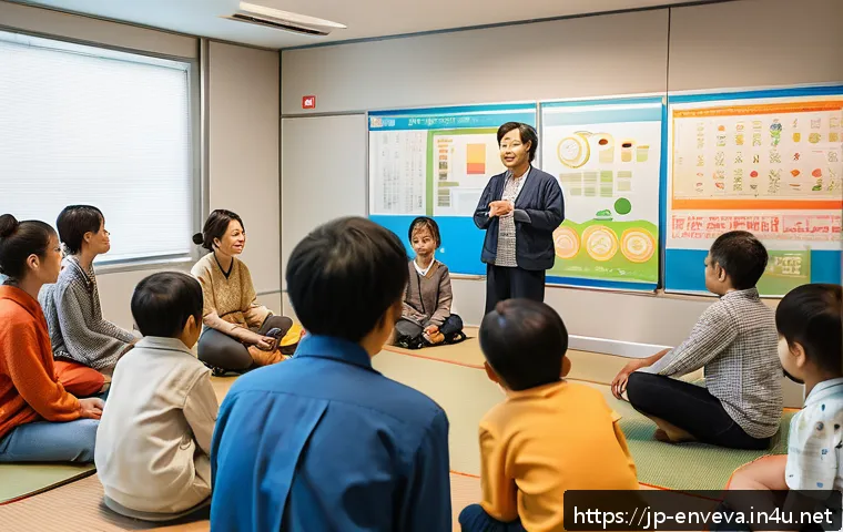 환경영향평가사 커뮤니티 참여 방법 - A vibrant community workshop scene in a Japanese urban setting, featuring diverse participants inclu...